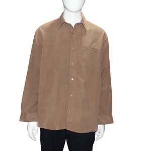 Fieldmaster Faux Suede Button Up Shirt Size L Brown Long Sleeve Western